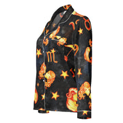 Long-sleeve shirt with zodiac sign pattern on a black background