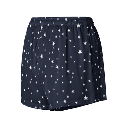 Navy shorts with white star pattern on a white background