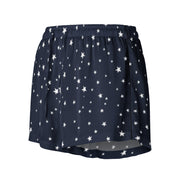 Navy blue shorts with white star pattern on a white background